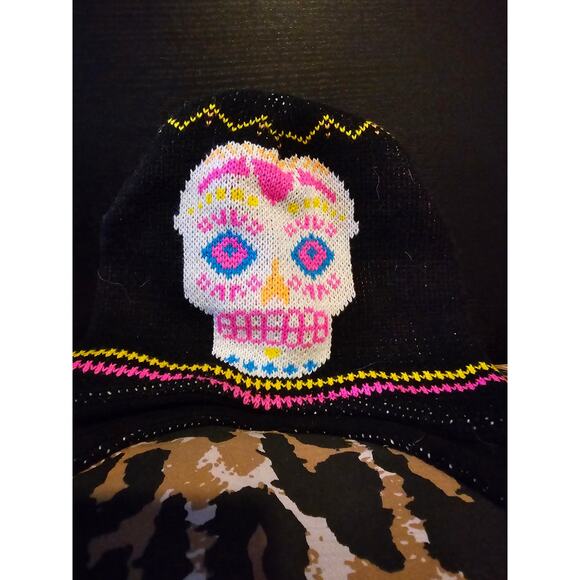 Unbranded sugar skull day of the dead knit beanie with ear flaps one size - Picture 1 of 7
